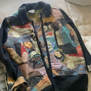 Vintage Colorful Patchwork Button-Up Jacket